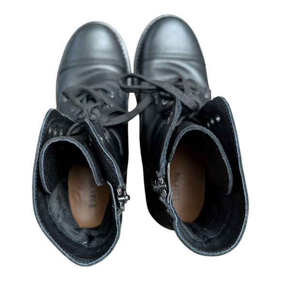 Taos Womens Crave Boot Size 7 Black Moto Biker Lace Up Lug Sole Leather Combat - Picture 5 of 9